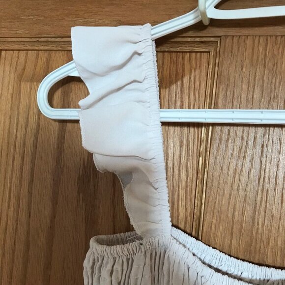 Womens Jumpsuit White Small Sleeveless Ruffled Smocked Bodice & Wide-Leg Design - Picture 6 of 10